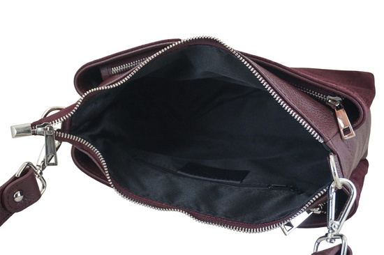 Pojemna torebka listonoszka ze skóry i zamszu - Bordowa 