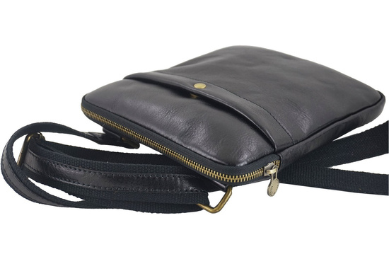 Modna męska torba skórzana z regulowanym paskiem - Czarna 