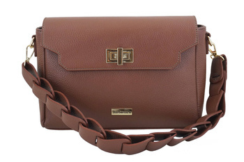 Skórzana torebka na ramię z plecionym paskiem - Brązowa