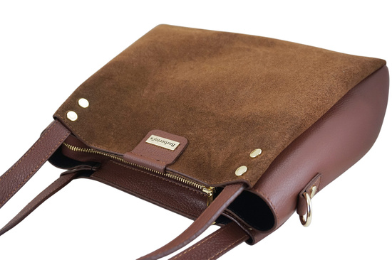 Klasyczna torebka skórzana z zamszem - Brązowa 