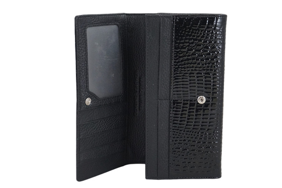 Klasyczny skórzany portfel damski CROCO - Czarny 
