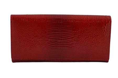 Klasyczny skórzany portfel damski CROCO - Czerwony