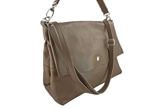 Duża torebka klasyczna ze skóry naturalnej miękkiej - Beżowa ciemna