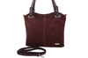 Duża elegancka torebka z naturalnej skóry i zamszu - Bordowa
