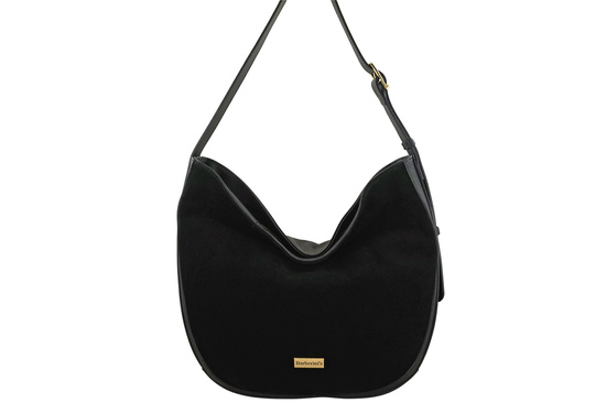 Duża torebka zamszowa na ramię - Czarna 