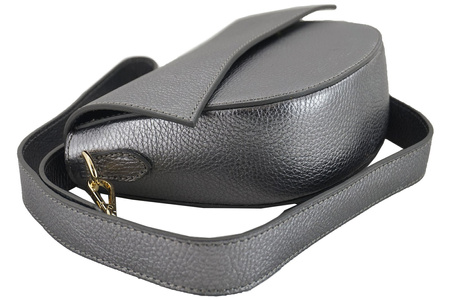 Torebka listonoszka skórzana metalizowana - Złota ciemna