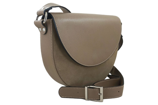 Półokrągła listonoszka skórzana - Beżowa ciemna