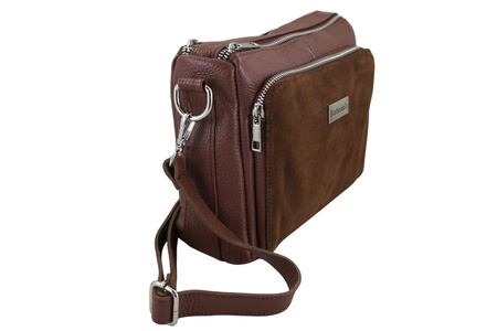 Codzienna torebka ze skóry naturalnej z zamszem - Brązowa