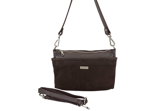 Pojemna torebka listonoszka ze skóry i zamszu - Brązowa ciemna 