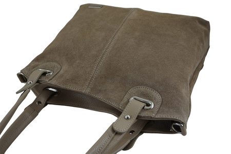 Duża elegancka torebka z naturalnej skóry i zamszu - Beżowa