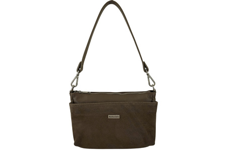 Pojemna torebka listonoszka ze skóry i zamszu - Beżowa ciemna 