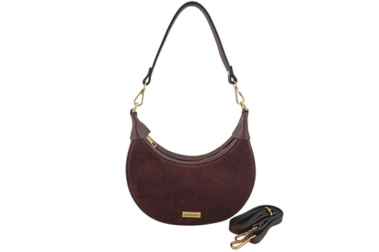 Subtelna mini torebka z miękkim zamszem i złotymi detalami - Bordowa 