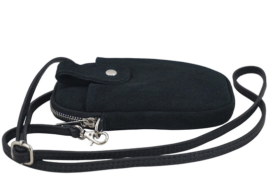 Etui na telefon ze skóry zamszowej - Czarne  