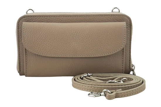 Portfel z etui na telefon ze skóry licowej - Beżowy