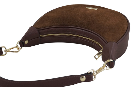 Subtelna mini torebka z miękkim zamszem i złotymi detalami - Brązowa 