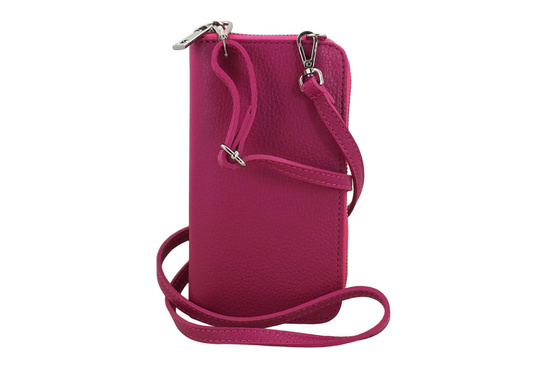 Portfel / etui na telefon ze skóry naturalnej - Fuksja