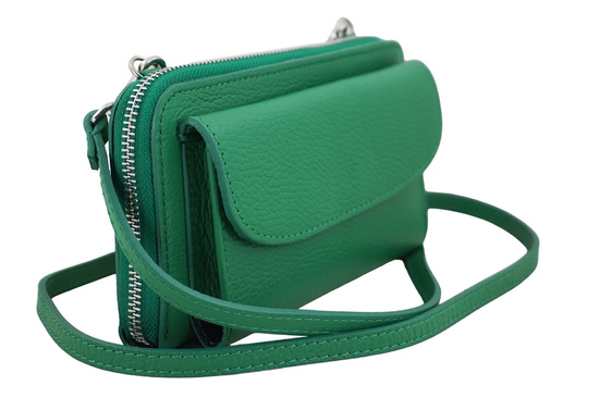 Portfel z etui na telefon ze skóry licowej - Zielony jasny