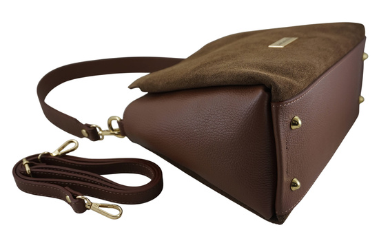 Torebka miejska z naturalnego zamszu i skóry - Brązowa 
