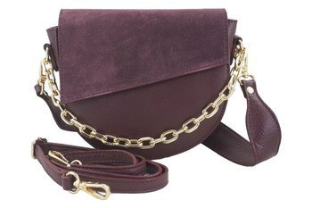 Torebka skórzana z ozdobnym łańcuszkiem - Bordowa 