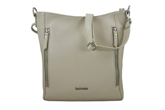 Praktyczna skórzana torebka na ramię - Beżowa jasna 