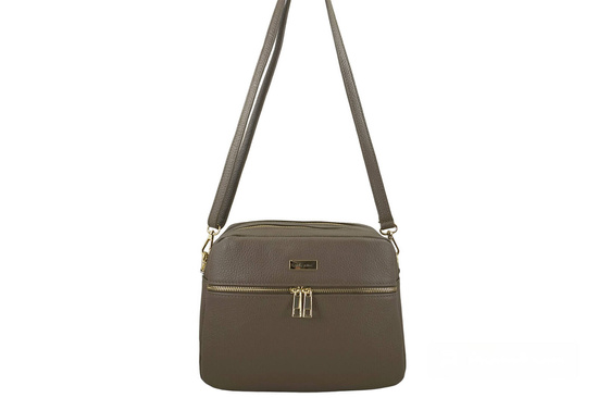 Pojemna torebka skórzana dwukomorowa - Beżowa ciemna 