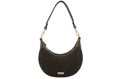 Subtelna mini torebka z miękkim zamszem i złotymi detalami -Brązowa ciemna 