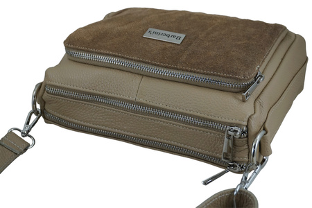 Codzienna torebka ze skóry naturalnej z zamszem - Beżowa