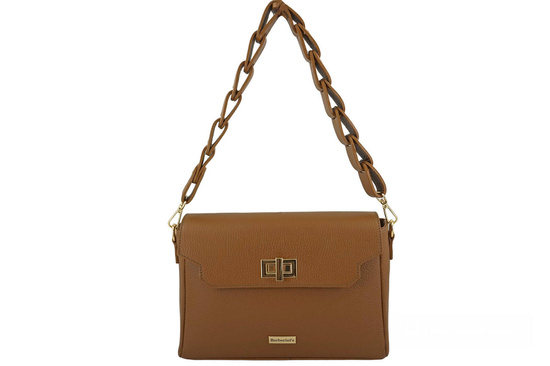 Skórzana torebka na ramię z plecionym paskiem - Brązowa jasna 