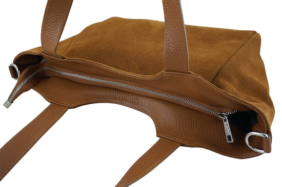 Torebka damska zamszowa typu worek - Brązowa jasna