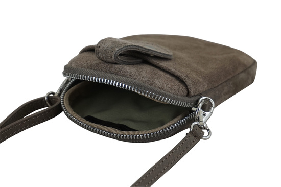 Etui na telefon ze skóry zamszowej - Beżowe ciemne 