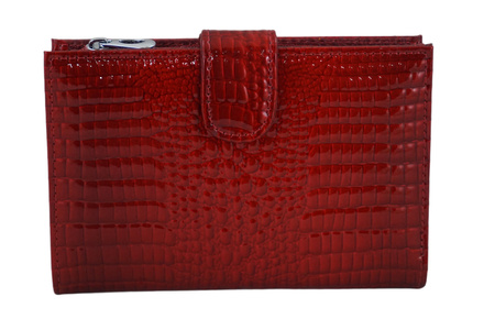 Portfel skórzany damski lakierowany na zatrzask - Czerwony