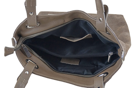 Duża elegancka torebka z naturalnej skóry i zamszu - Beżowa ciemna