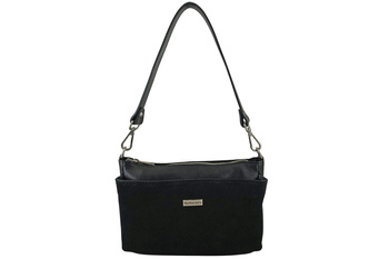 Pojemna torebka listonoszka ze skóry i zamszu - Czarna