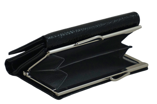 Czarny lakierowany portfel skórzany damski 