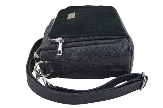 Codzienna torebka ze skóry naturalnej z zamszem - Czarna 