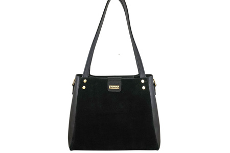 Klasyczna torebka skórzana z zamszem - Czarna