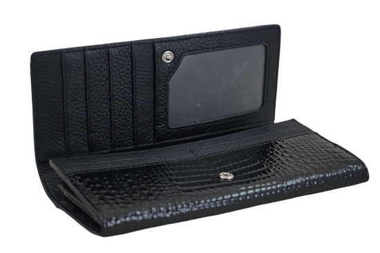 Klasyczny skórzany portfel damski CROCO - Czarny 