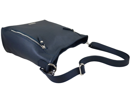 Praktyczna skórzana torebka na ramię - Granatowa 