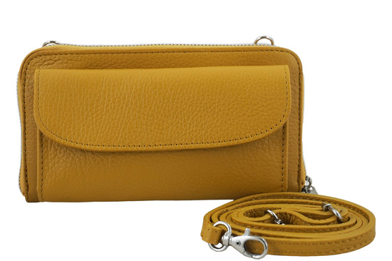 Portfel z etui na telefon ze skóry licowej - Żółty ciemny