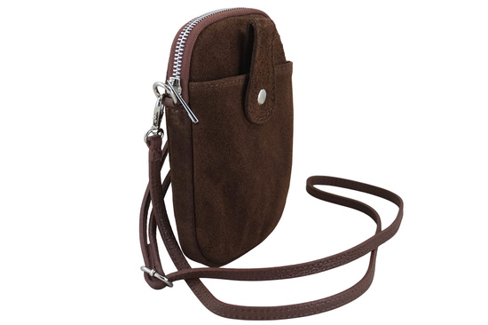 Etui na telefon ze skóry zamszowej - Brązowe 