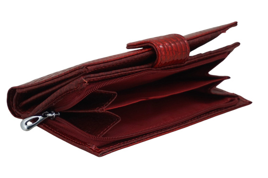 Portfel skórzany damski lakierowany na zatrzask - Czerwony