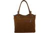 Duża elegancka torebka z naturalnej skóry i zamszu - Brązowa jasna