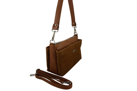 Pojemna torebka listonoszka ze skóry i zamszu - Brązowa jasna 