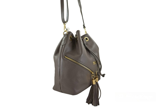 Torebka damska - worek z frędzlami - Szara 