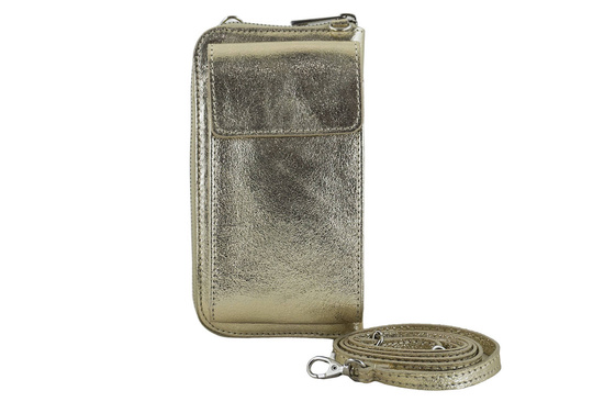 Portfel / etui na telefon ze skóry metalizowanej - Złoty