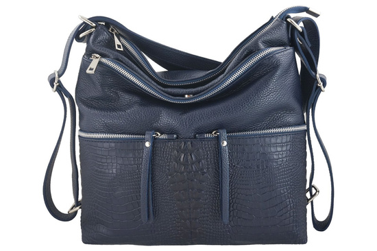 Torebka skórzana damska - worek / plecak A4 - Granatowa 