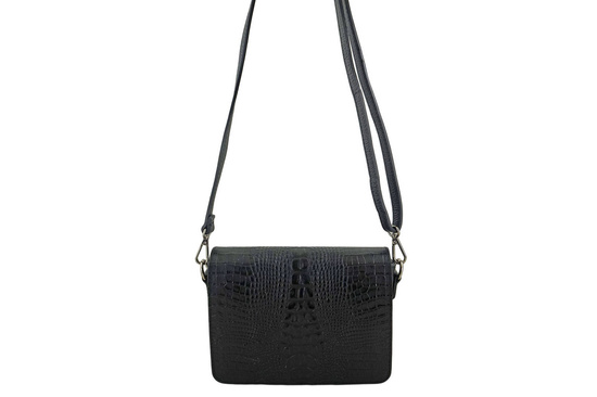 Torebka na ramię z klapą croco - Czarna 