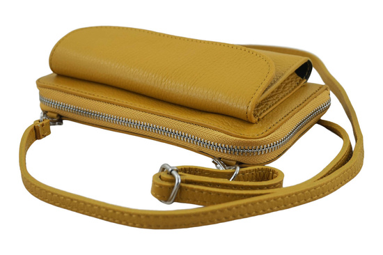 Portfel z etui na telefon ze skóry licowej - Żółty ciemny