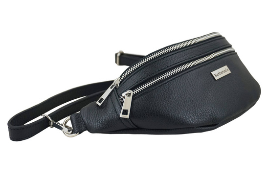 Funkcjonalna skórzana saszetka nerka - Czarna 