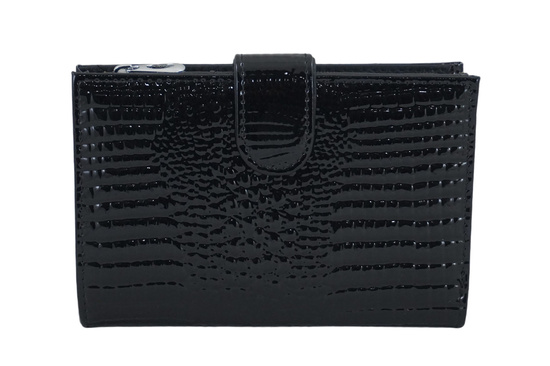 Portfel skórzany damski lakierowany na zatrzask - Czarny